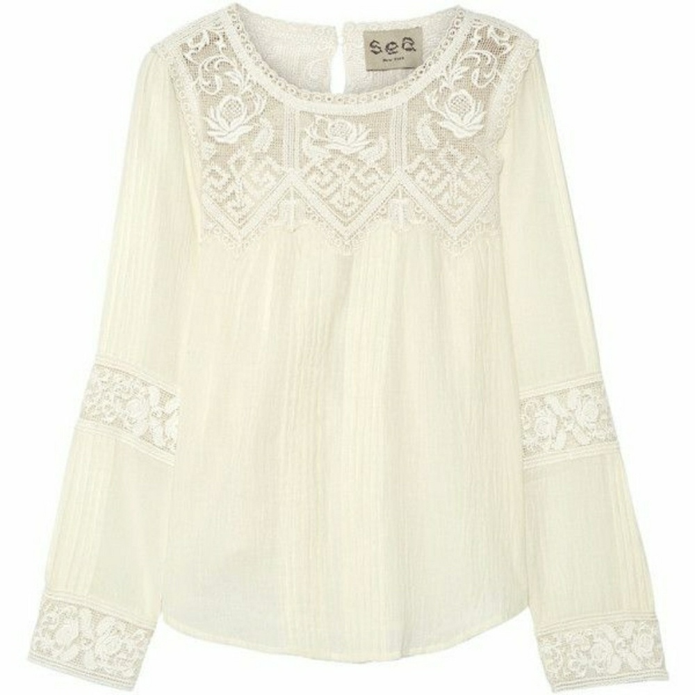 XSOLDX Sea NYC crochet trim cotton gauze blouse